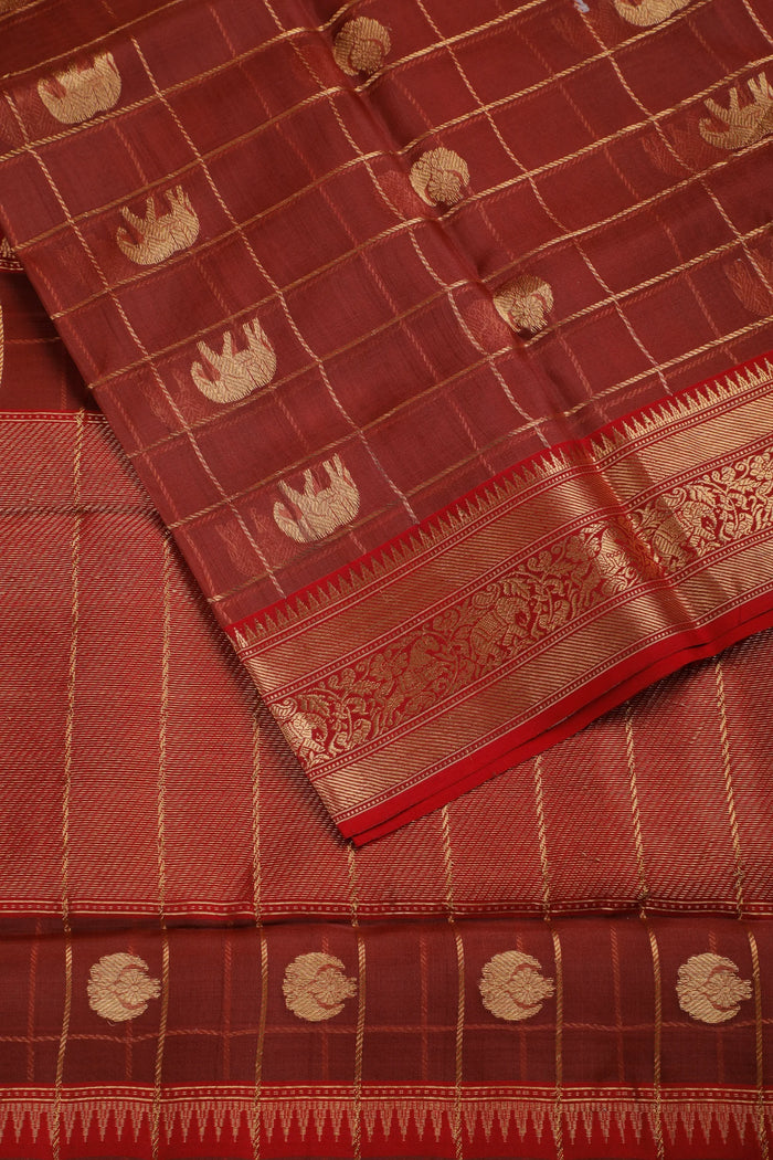 Brown Handloom Pure Silk Chanderi Saree