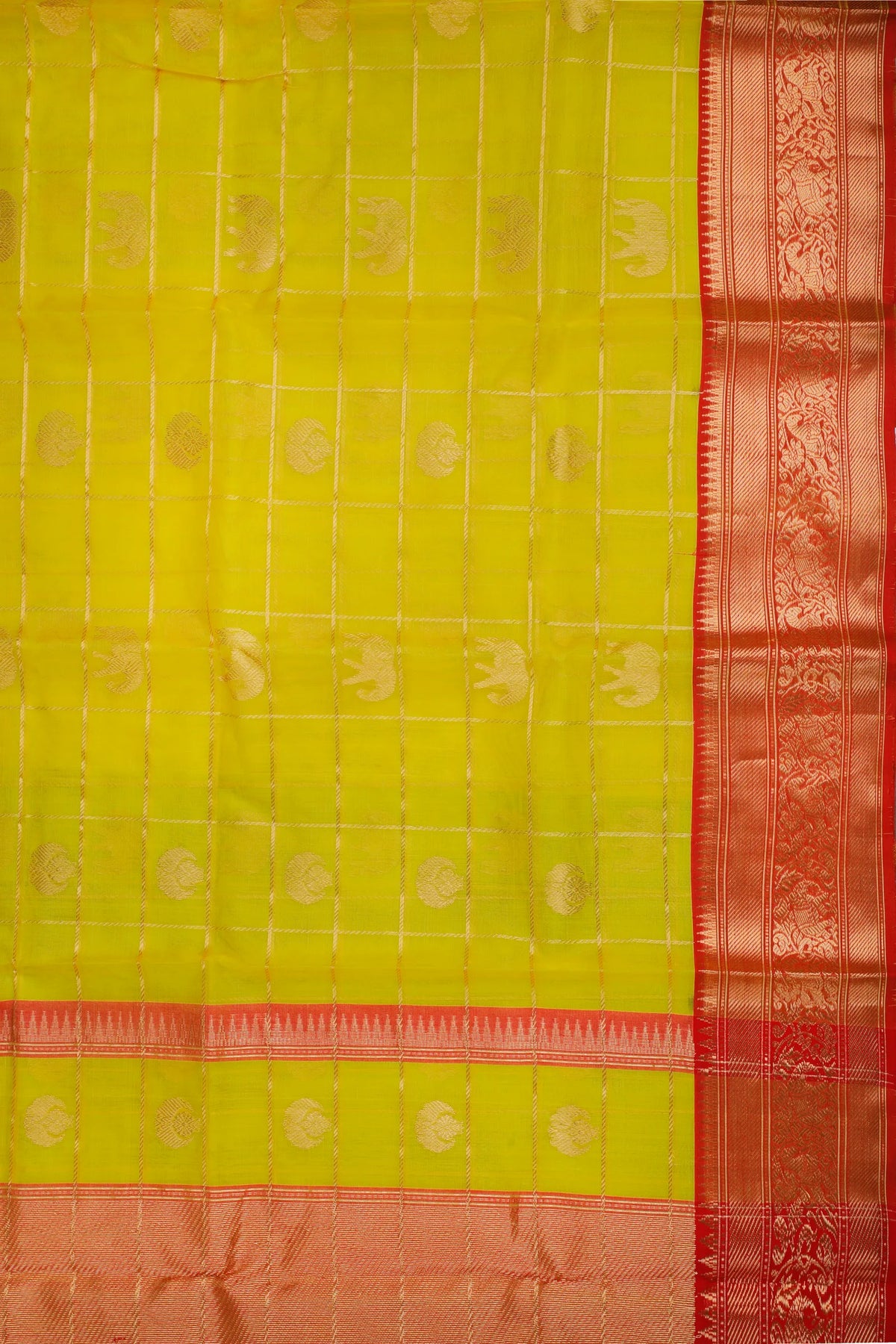 Neon Yellow Handloom Pure Silk Chanderi Saree