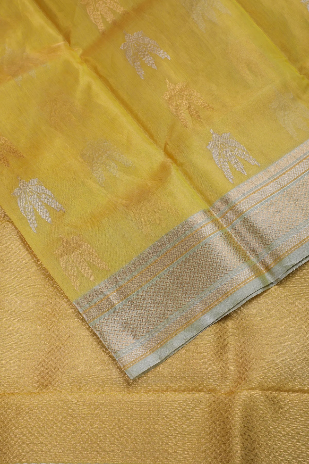 Lemon Yellow Handloom Tissue Chanderi Pure Silk Saree