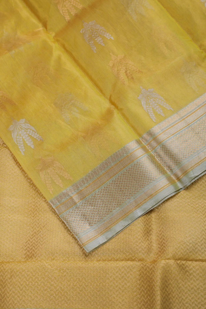 Lemon Yellow Handloom Tissue Chanderi Pure Silk Saree