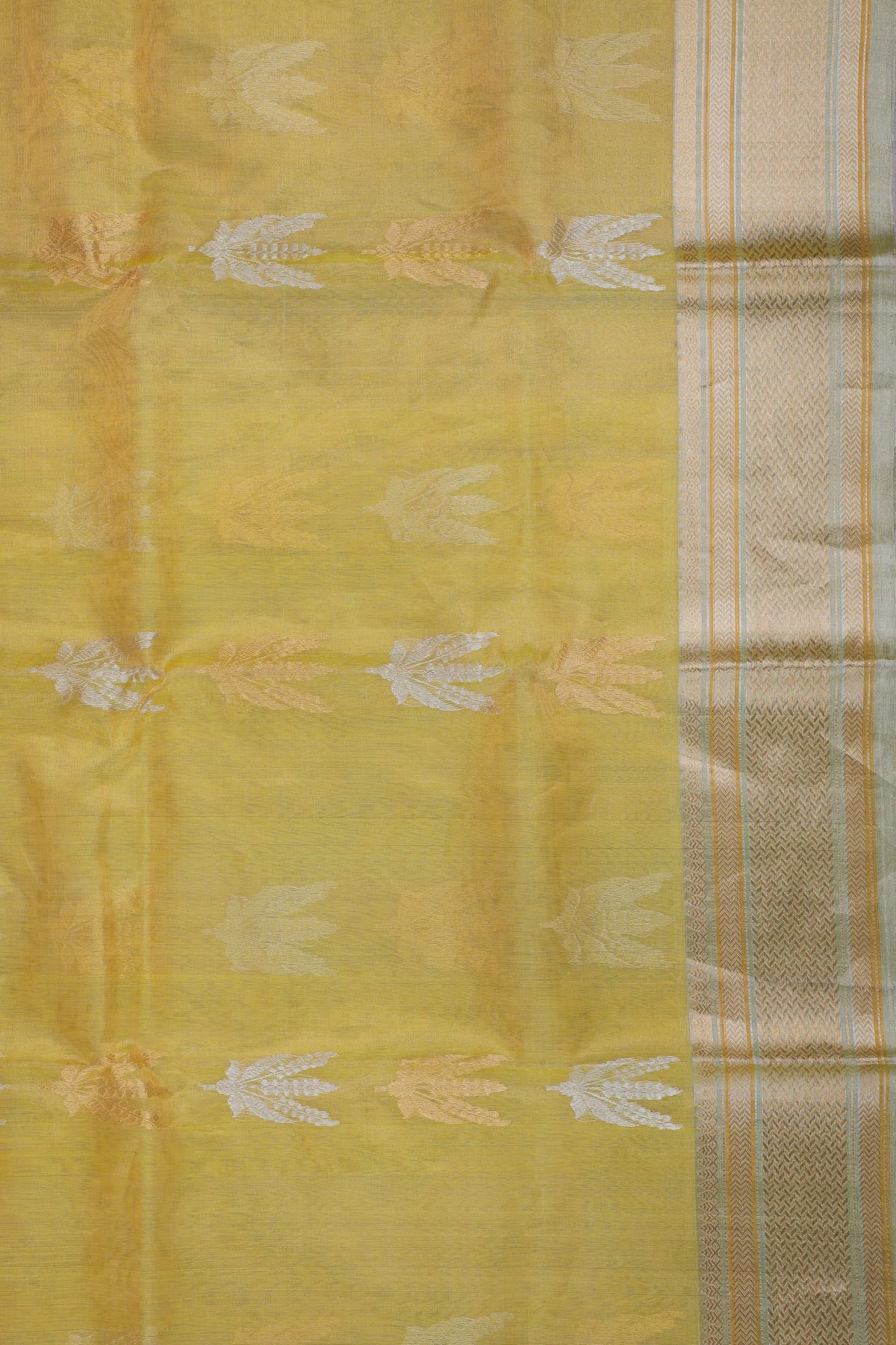 Lemon Yellow Handloom Tissue Chanderi Pure Silk Saree