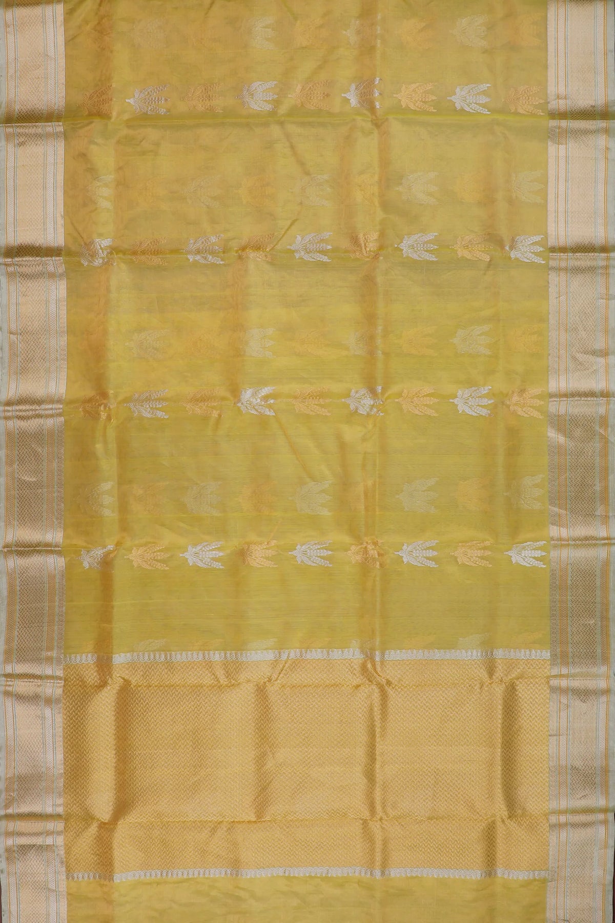 Lemon Yellow Handloom Tissue Chanderi Pure Silk Saree
