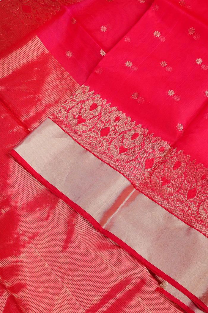 Dark Pink Handloom Pure Silk Chanderi Saree