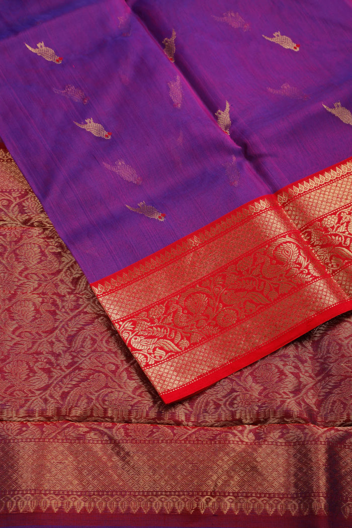 Purple Handloom Pure Silk Chanderi Saree