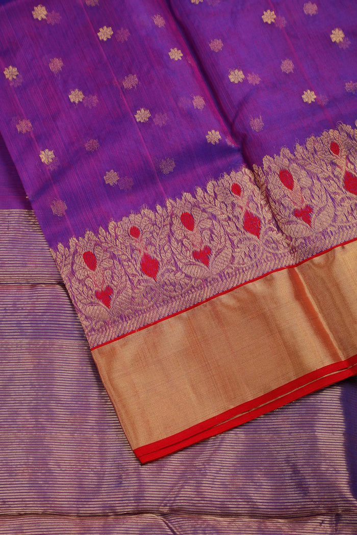 Purple Handloom Pure Silk Chanderi Saree