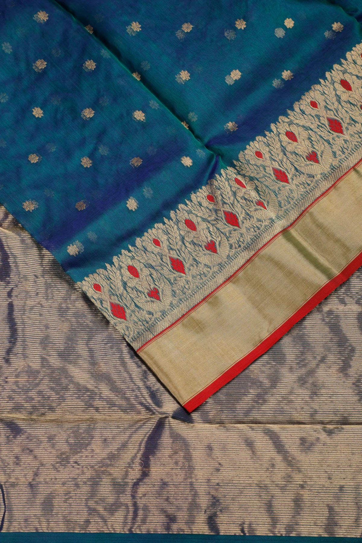 Peacock Blue Handloom Pure Silk Chanderi Saree