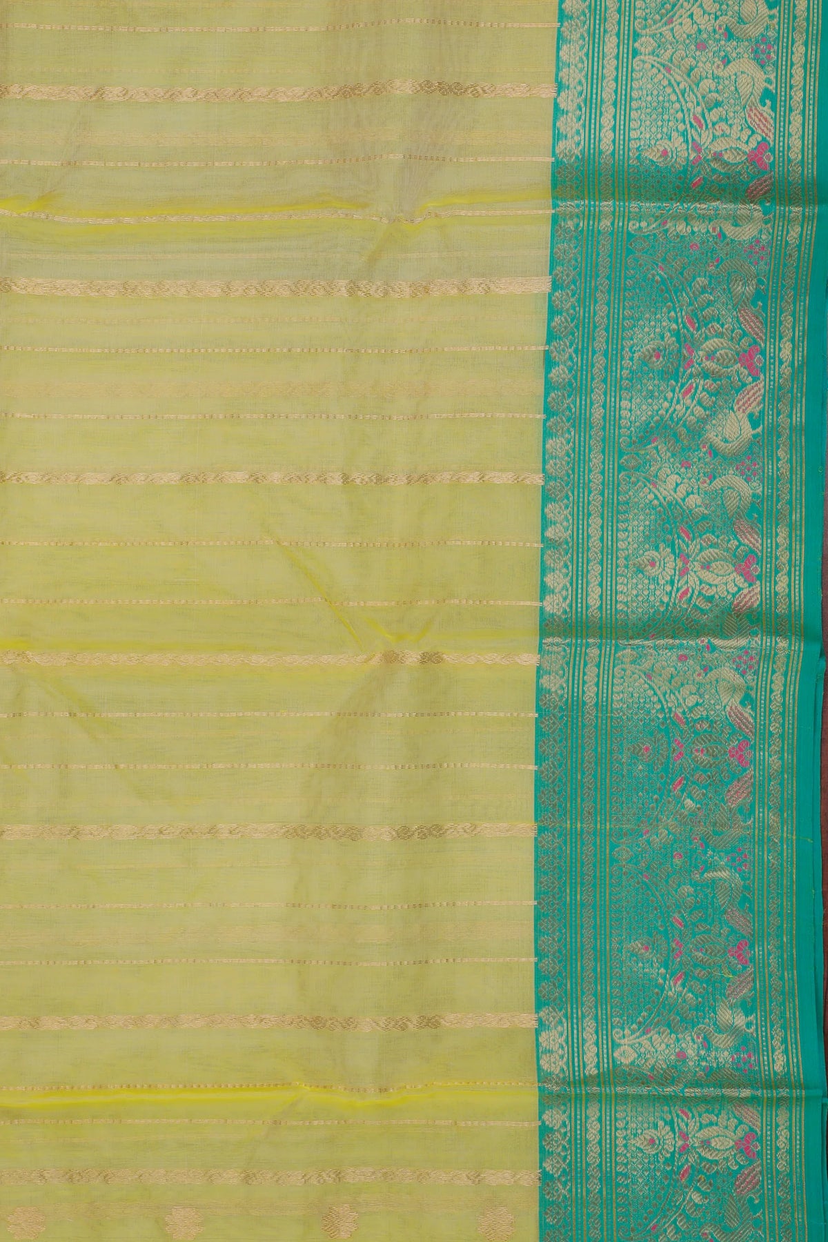 Lemon Yellow Handloom Pure Silk Striped Chanderi Saree