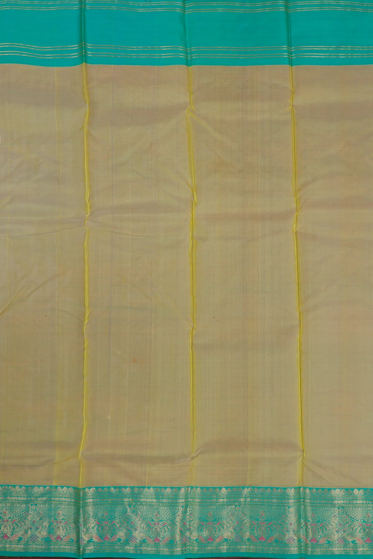 Lemon Yellow Handloom Pure Silk Striped Chanderi Saree