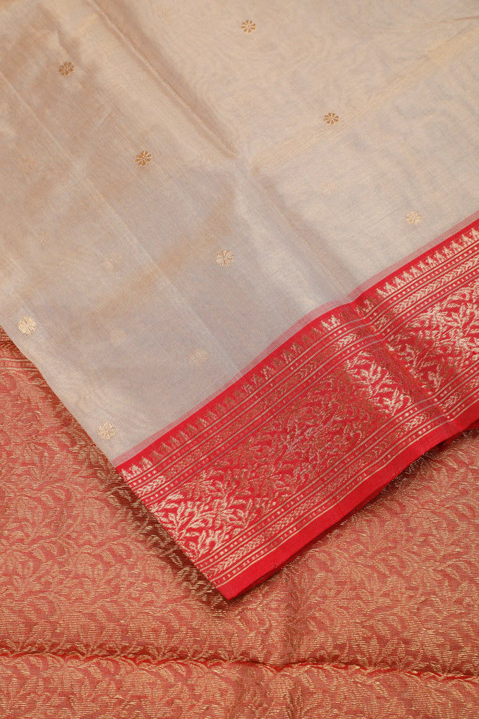 Off White Handloom Pure Silk Tissue Chanderi Saree