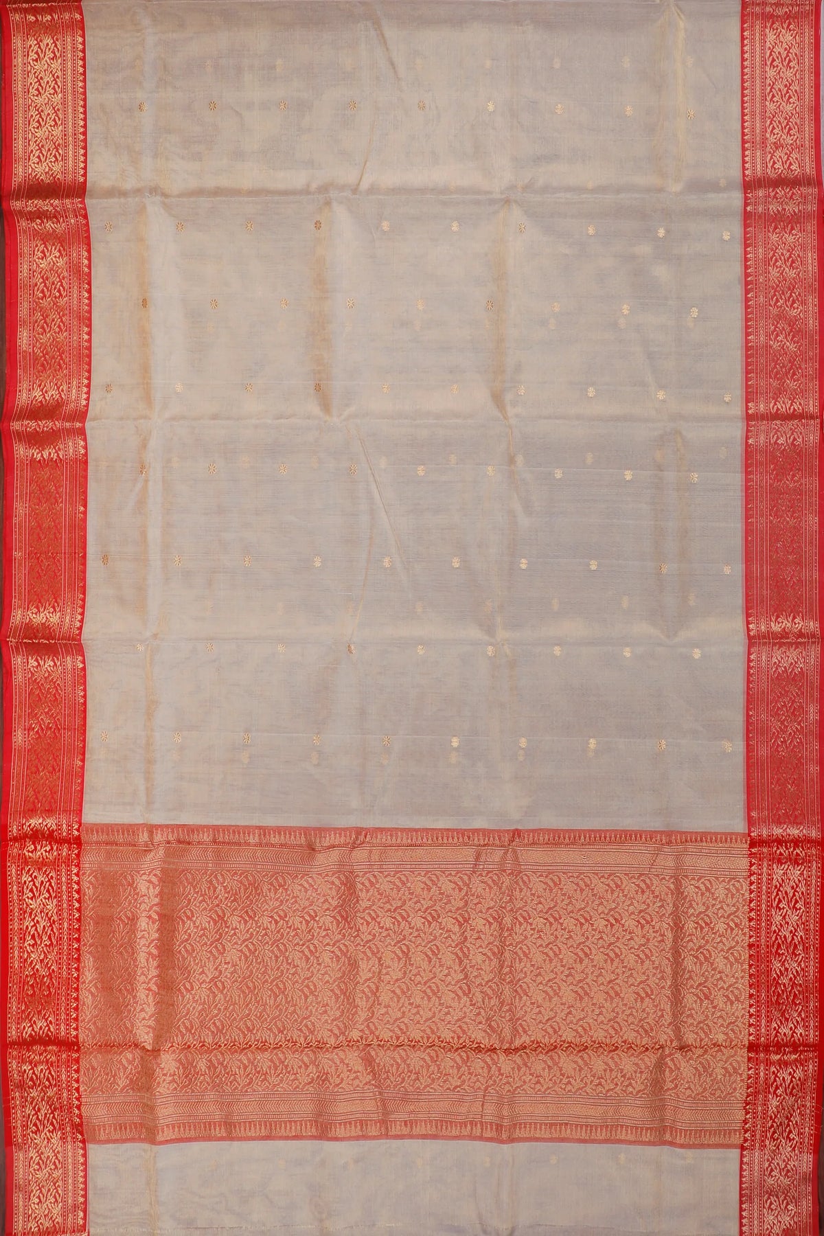 Off White Handloom Pure Silk Tissue Chanderi Saree