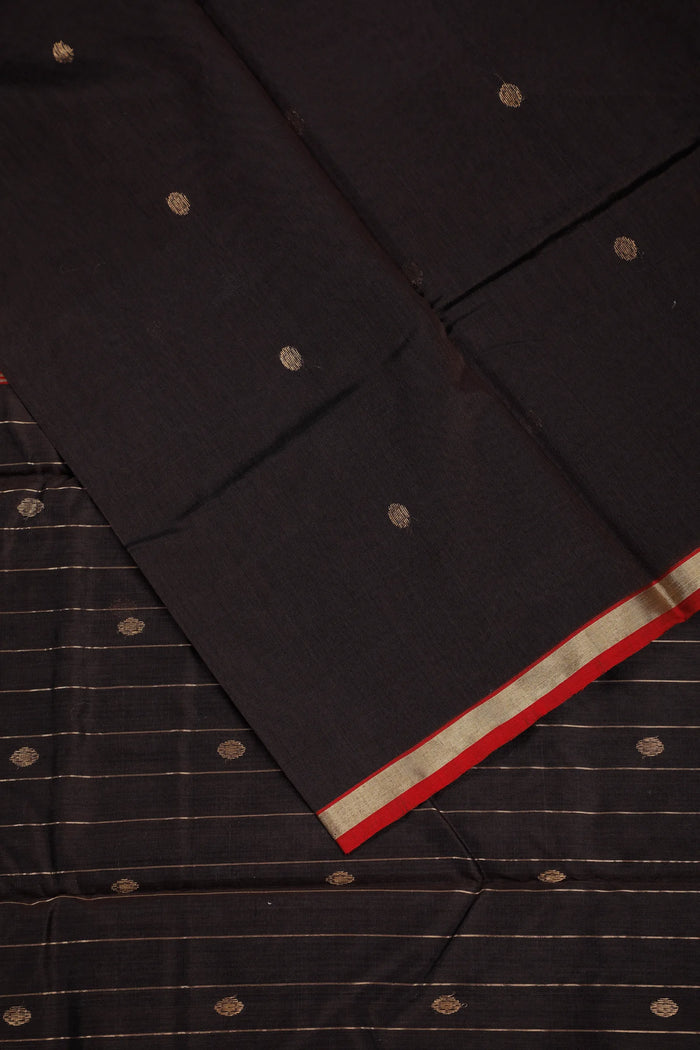Black Handloom Pure Cotton Chanderi Saree - detail 2