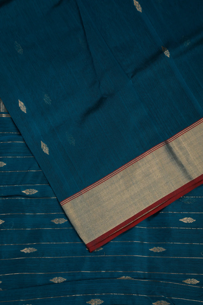 Peacock Blue Handloom Pure Cotton Chanderi Saree - detail 2