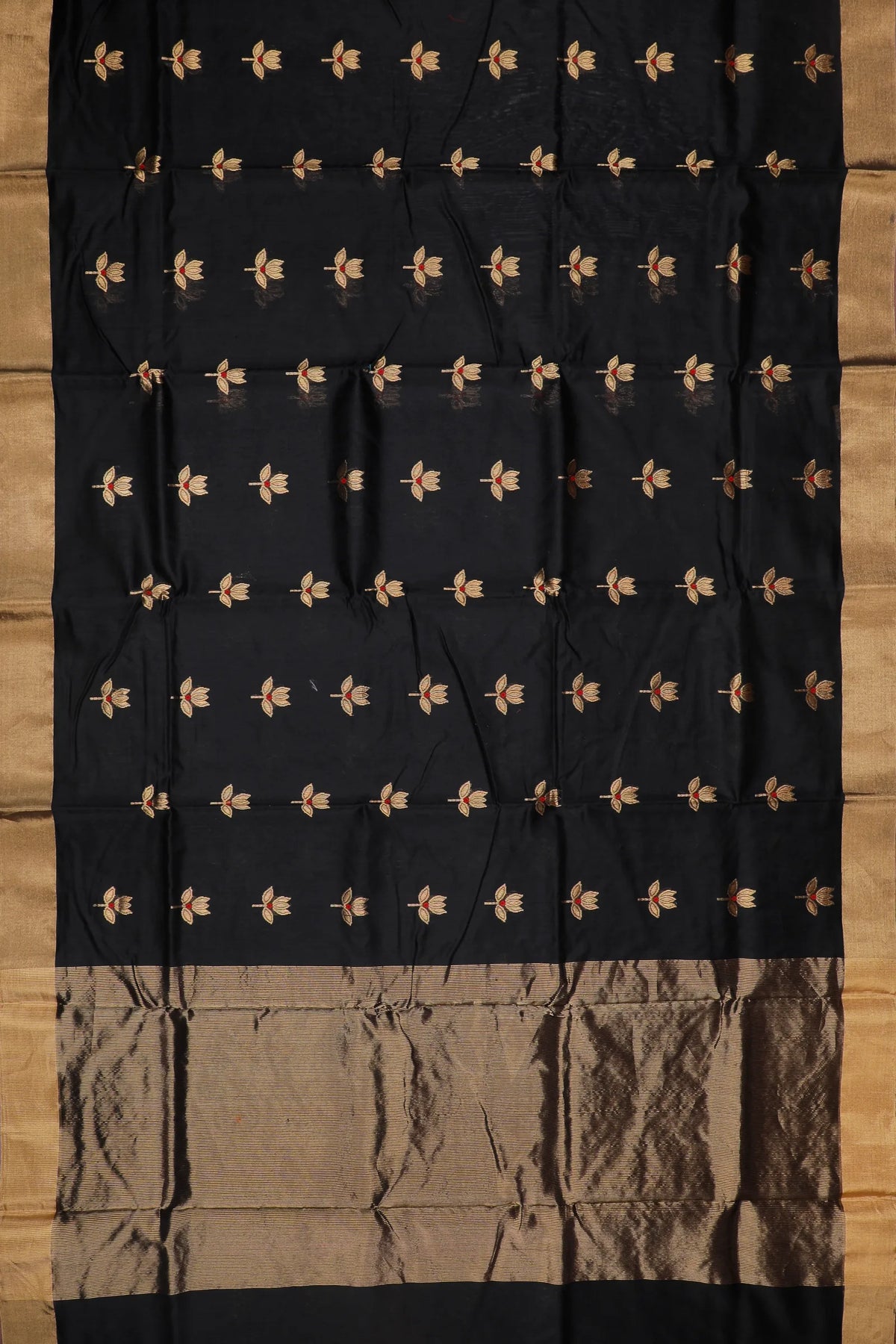 Black Handloom Pure Cotton Chanderi Saree