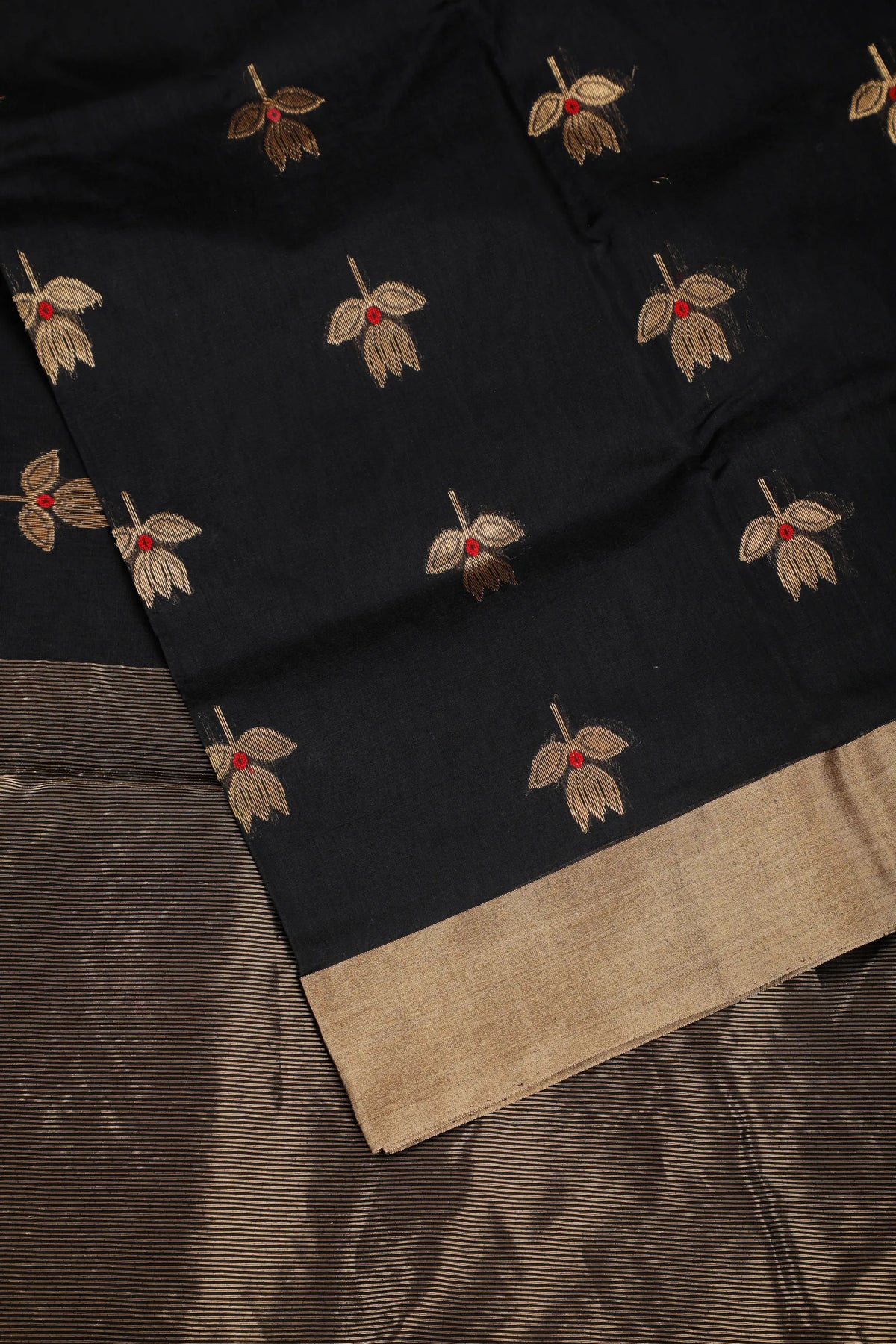 Black Handloom Pure Cotton Chanderi Saree