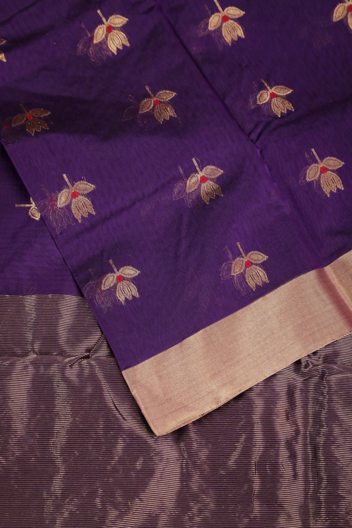 Purple Handloom Pure Cotton Chanderi Saree