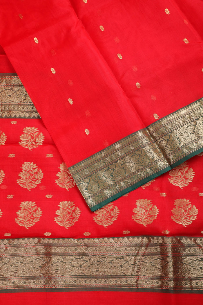 Bright Red Handloom Pure Silk Chanderi Saree