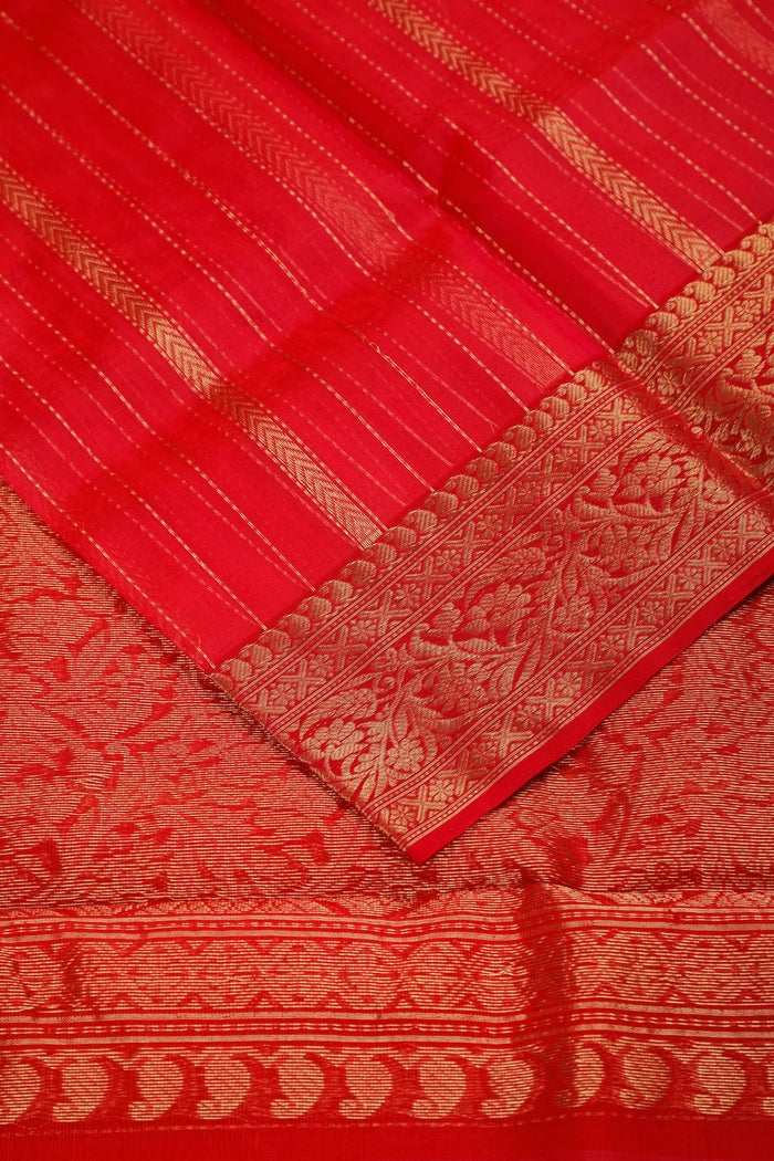Red Handloom Pure Silk Striped Chanderi Saree
