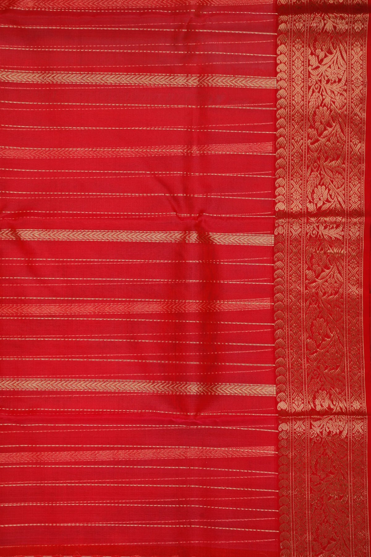 Red Handloom Pure Silk Striped Chanderi Saree