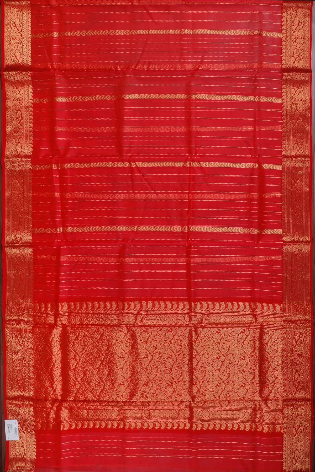 Red Handloom Pure Silk Striped Chanderi Saree