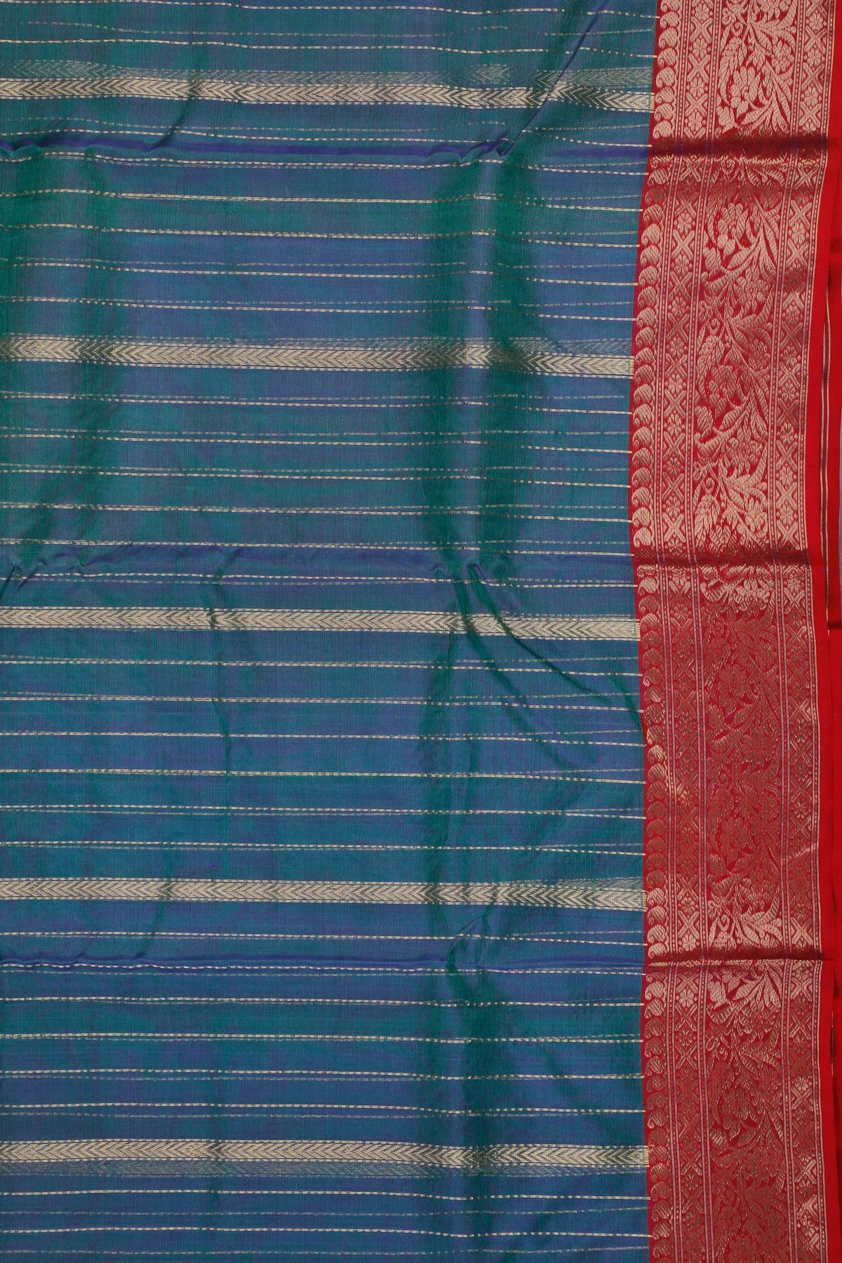 Peacock Blue Handloom Pure Silk Striped Chanderi Saree
