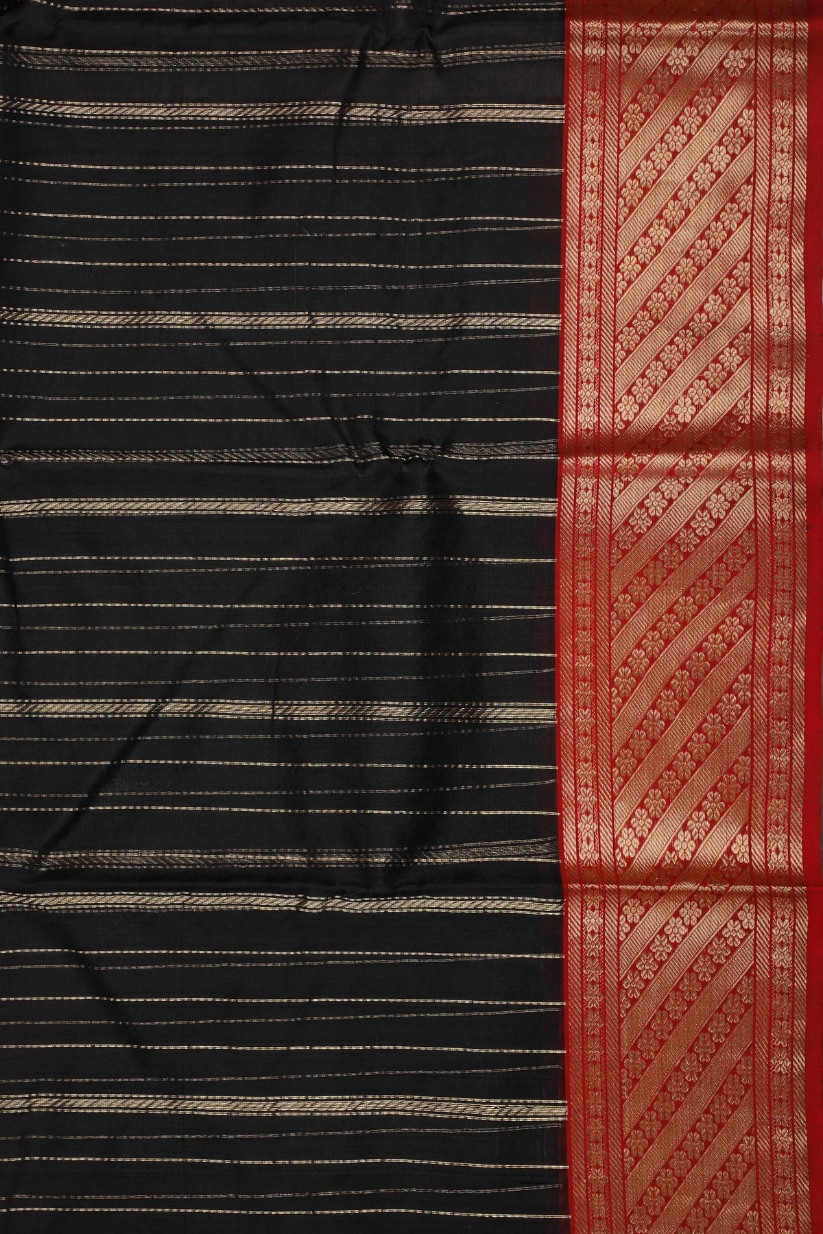 Black Handloom Pure Silk Striped Chanderi Saree