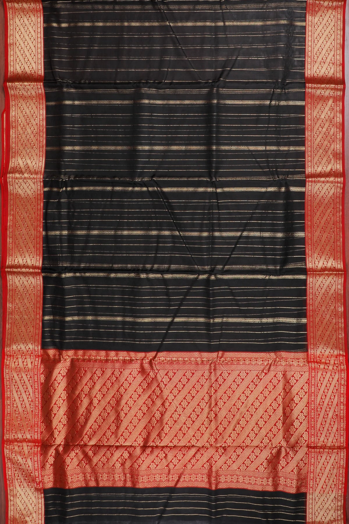 Black Handloom Pure Silk Striped Chanderi Saree