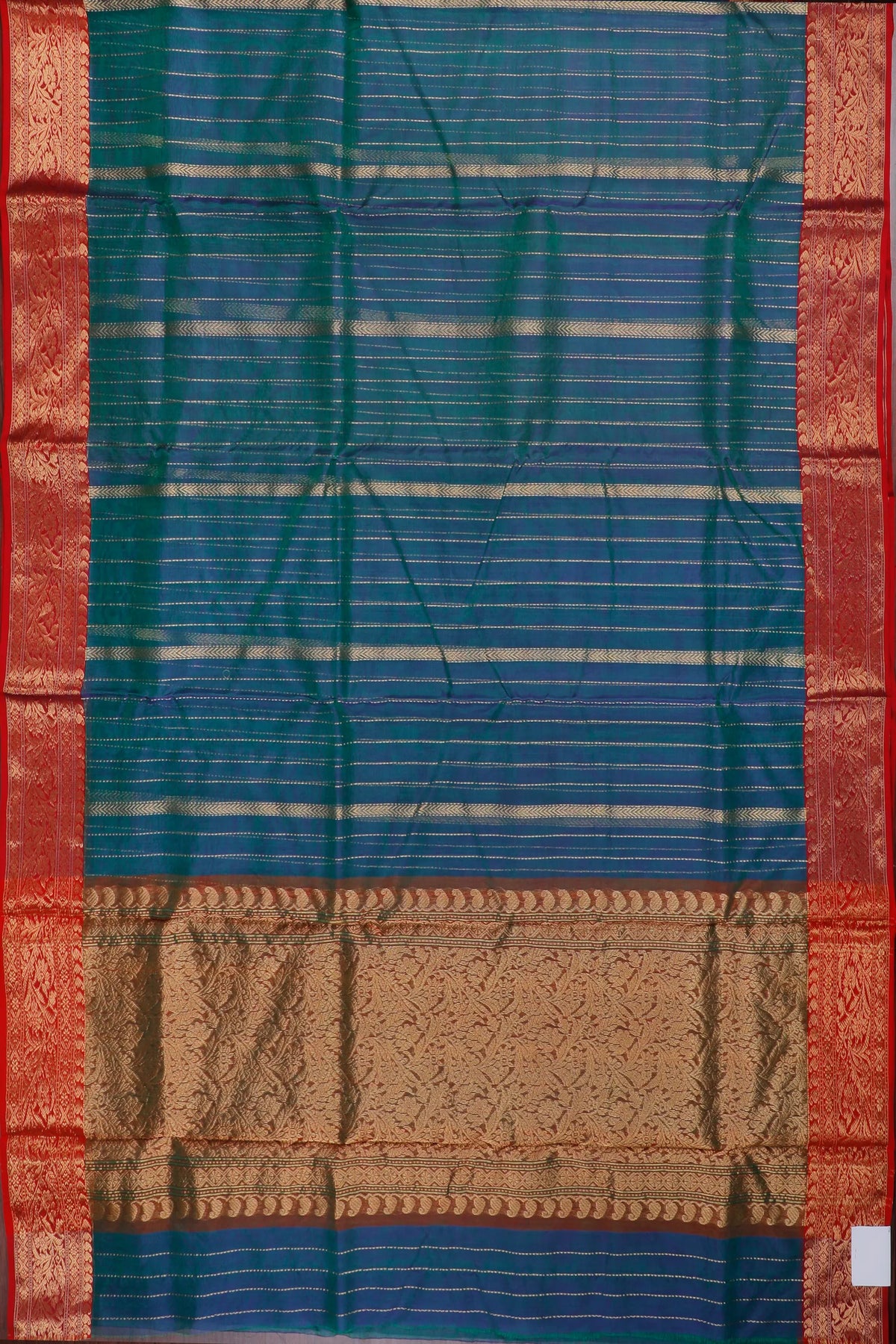 Peacock Blue Handloom Pure Silk Striped Chanderi Saree