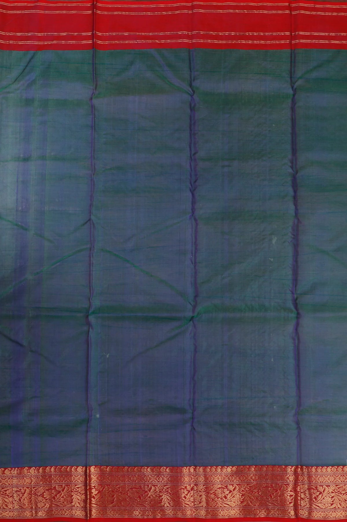 Peacock Blue Handloom Pure Silk Striped Chanderi Saree