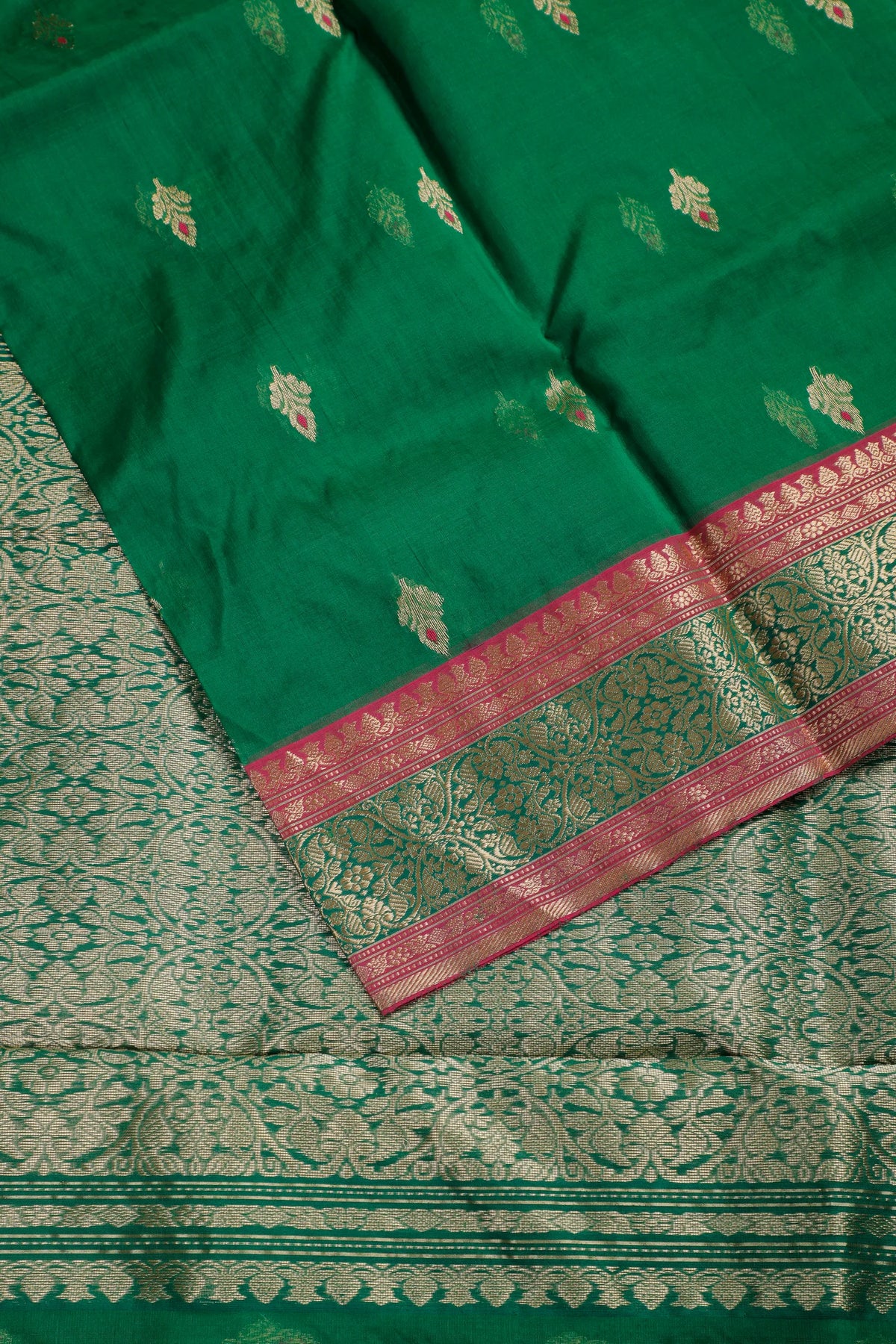 Forest Green Handloom Pure Silk Chanderi Saree