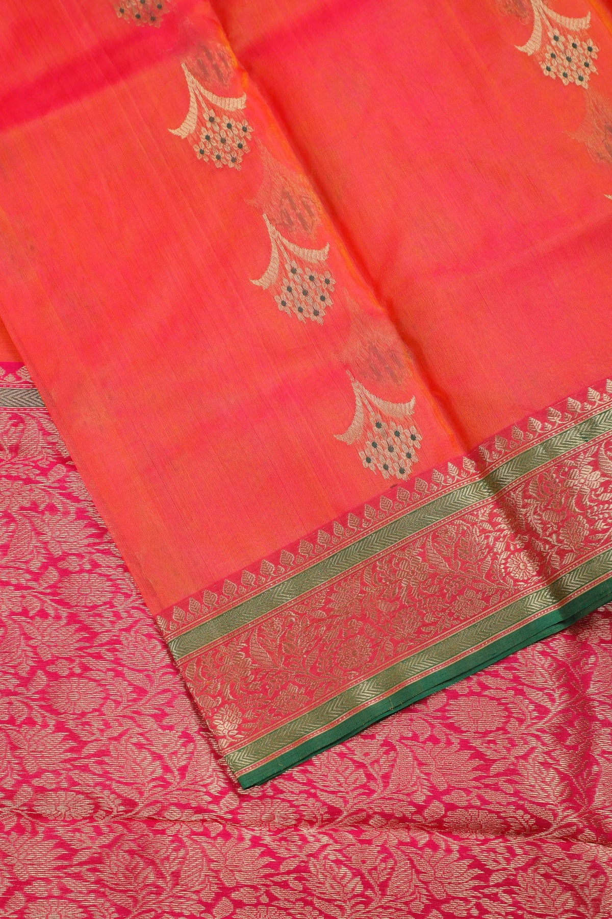 Peach Pink Handloom Pure Silk Chanderi Saree