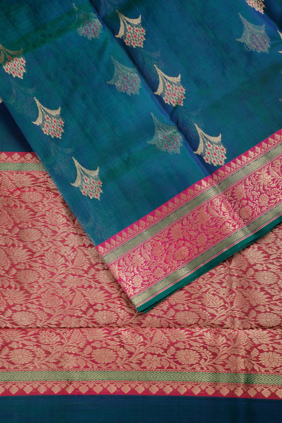 Peacock Blue Handloom Pure Silk Chanderi Saree