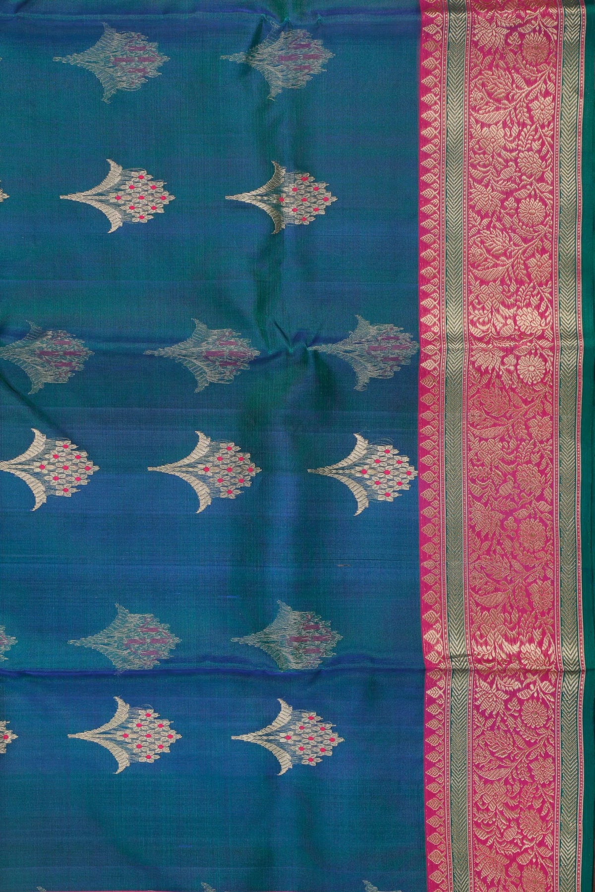 Peacock Blue Handloom Pure Silk Chanderi Saree
