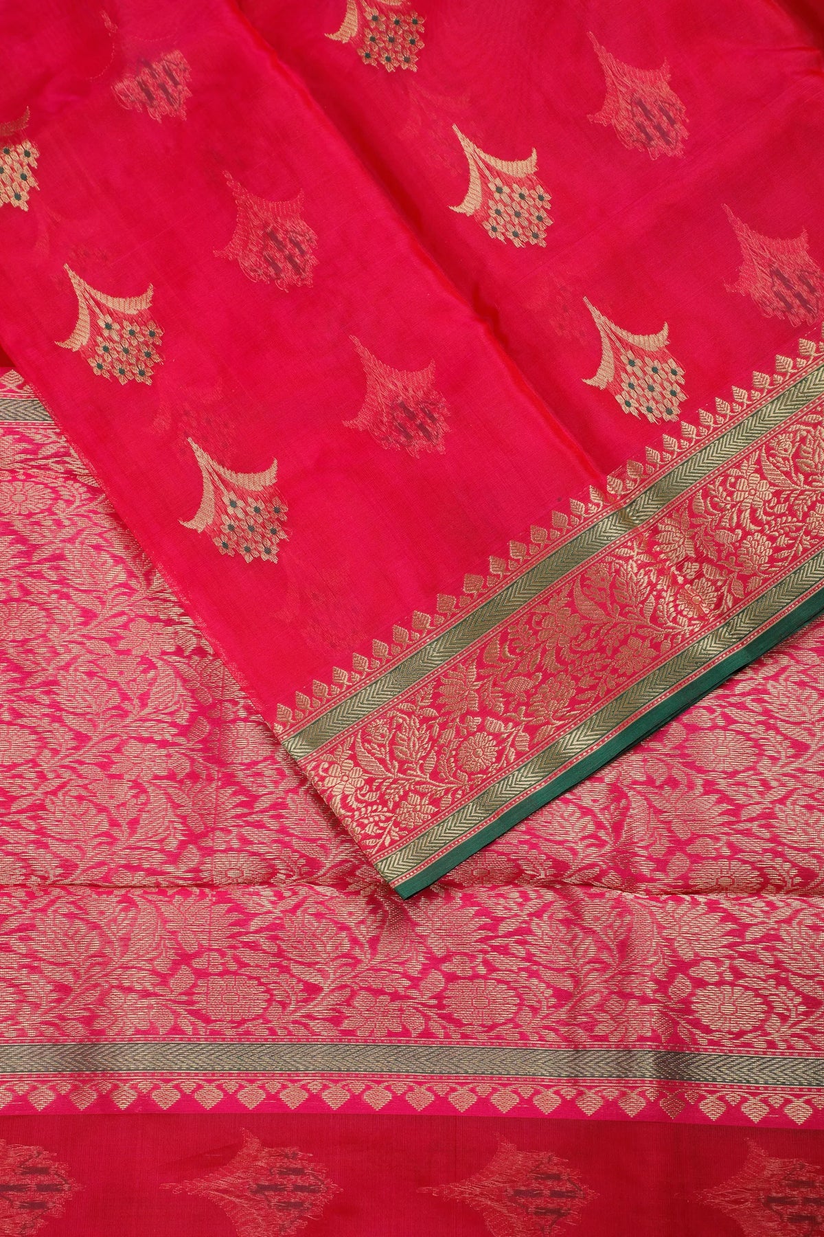 Raani Pink Handloom Pure Silk Chanderi Saree