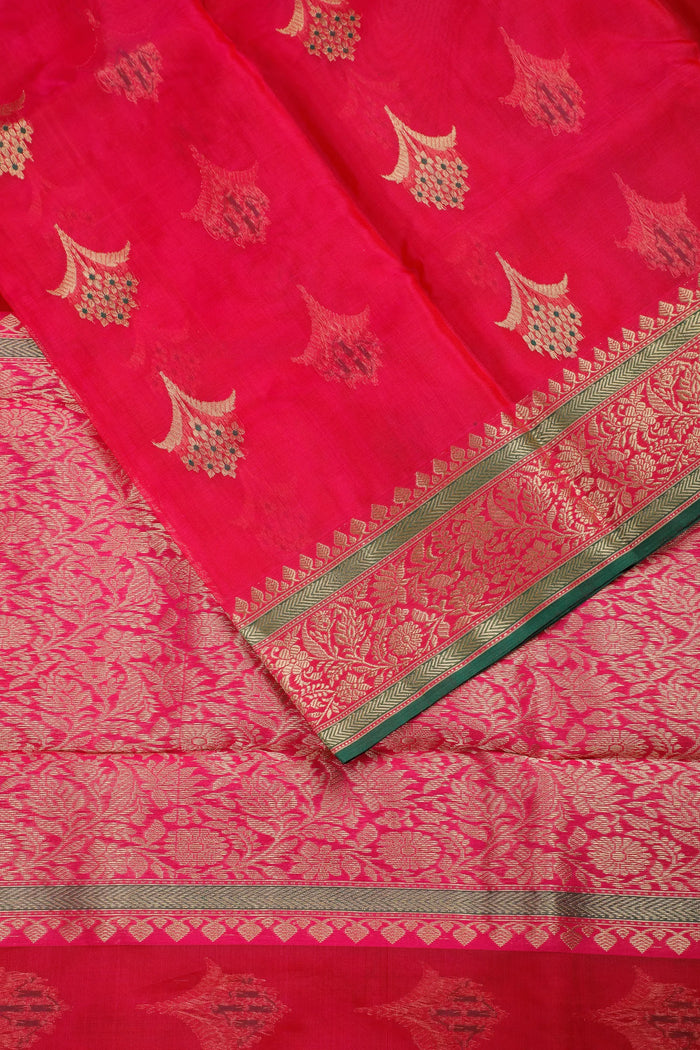 Raani Pink Handloom Pure Silk Chanderi Saree