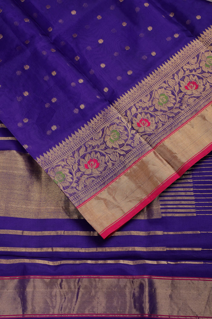 Navy Blue Handloom Pure Silk Chanderi Saree