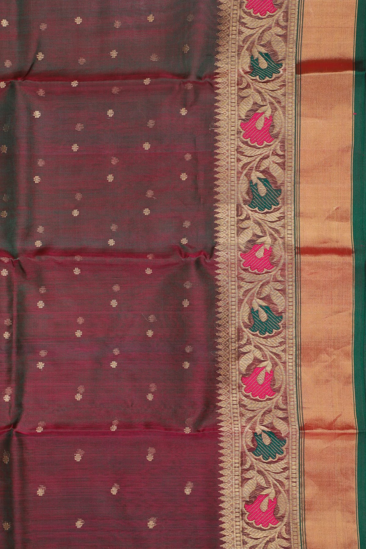 Dhoop Chaav Purple & Green Handloom Pure Silk Chanderi Saree