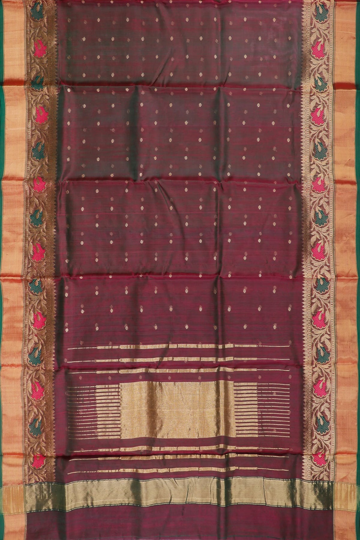 Dhoop Chaav Purple & Green Handloom Pure Silk Chanderi Saree
