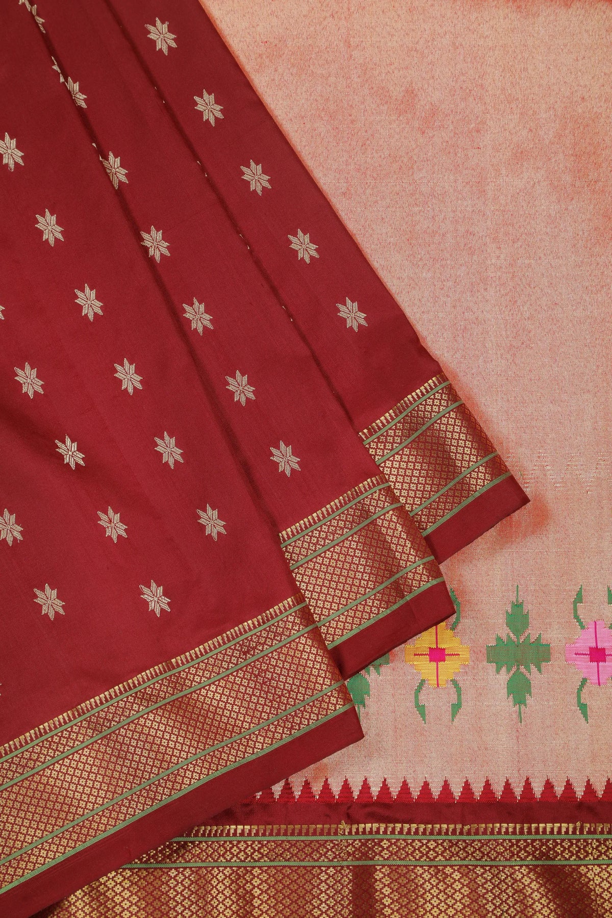 Coffee Brown Handloom Pure Silk Paithani Saree with Star Motifs
