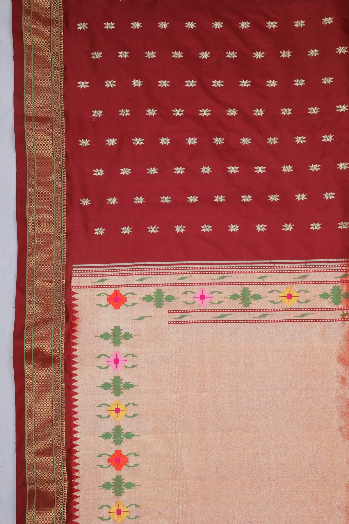 Coffee Brown Handloom Pure Silk Paithani Saree with Star Motifs