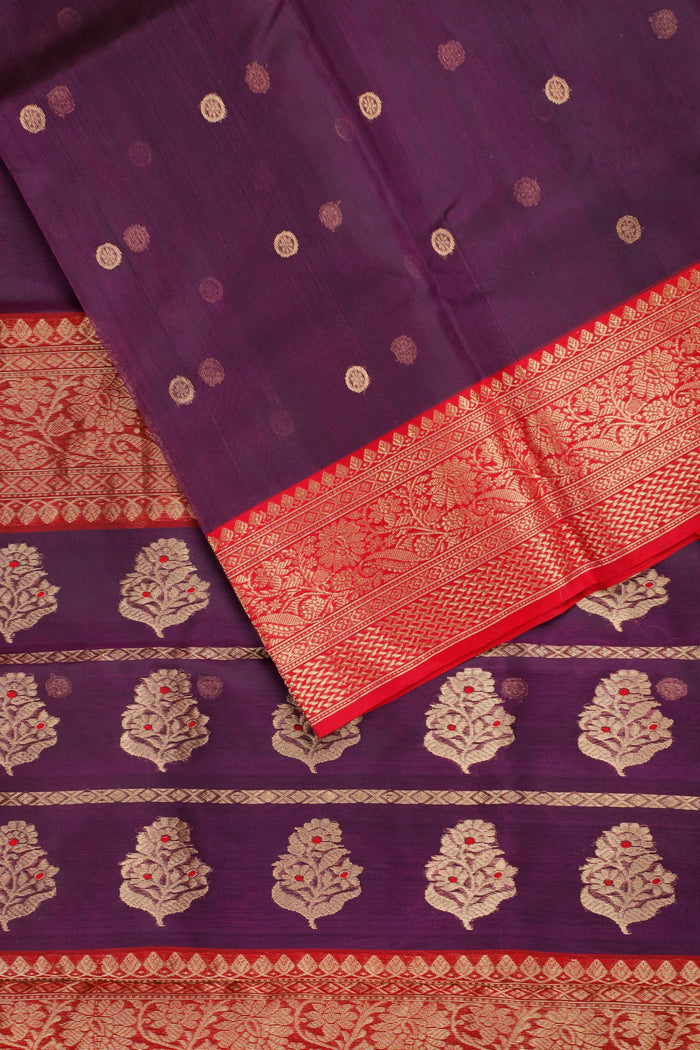 Purple Handloom Pure Silk Chanderi Saree - detail 1
