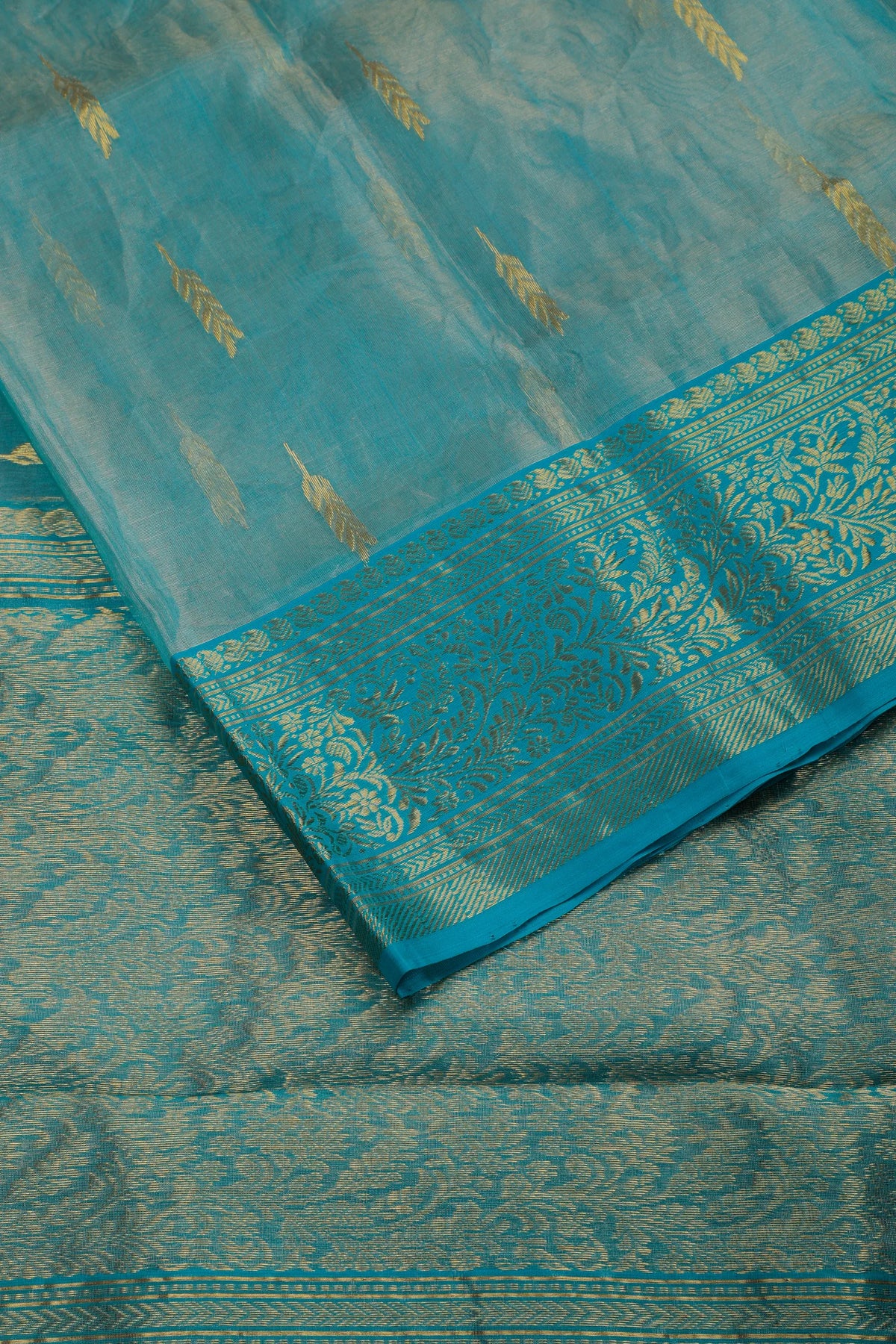 Sky Blue Handloom Tissue Katan Silk Chanderi Saree
