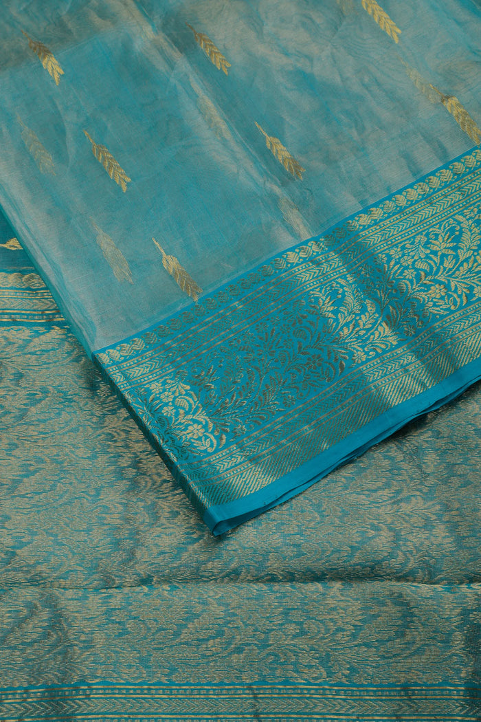 Sky Blue Handloom Tissue Katan Silk Chanderi Saree
