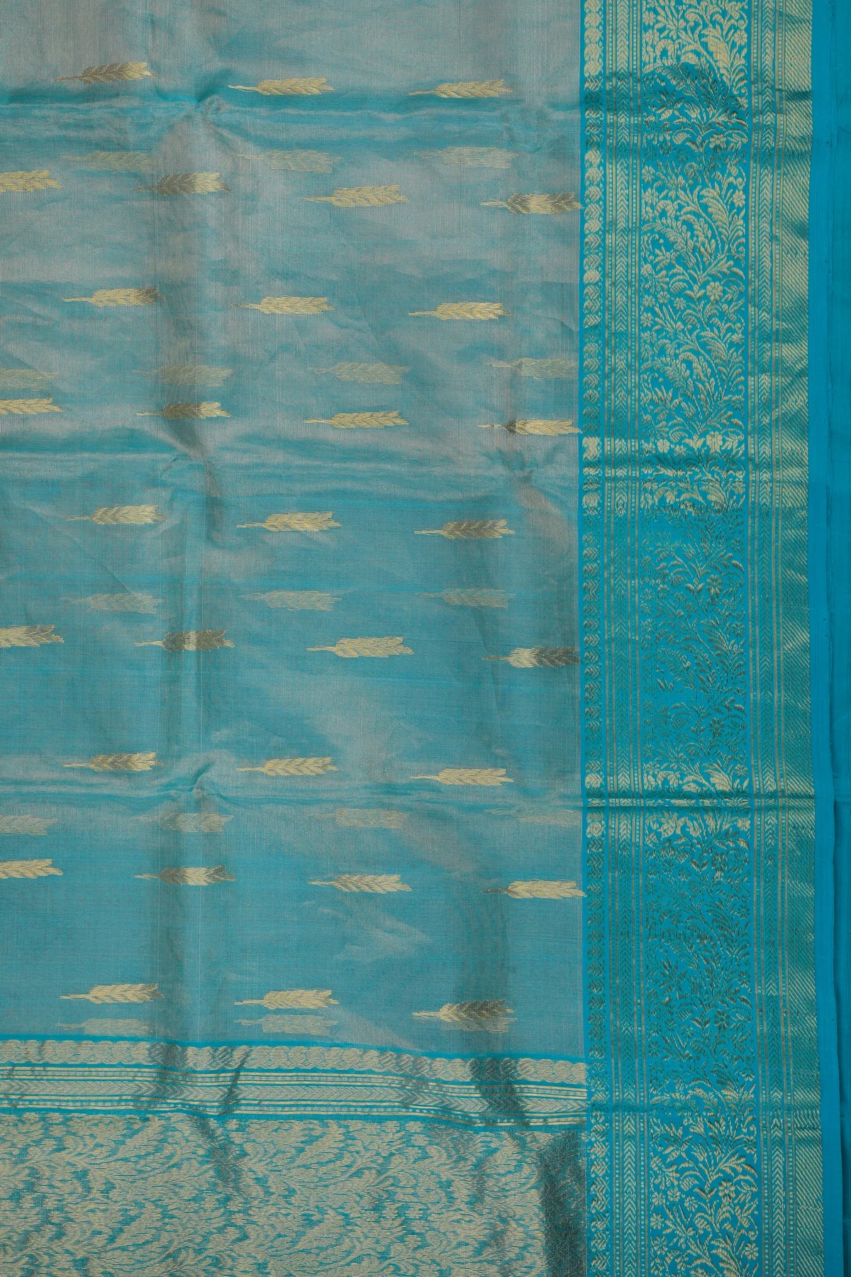 Sky Blue Handloom Tissue Katan Silk Chanderi Saree