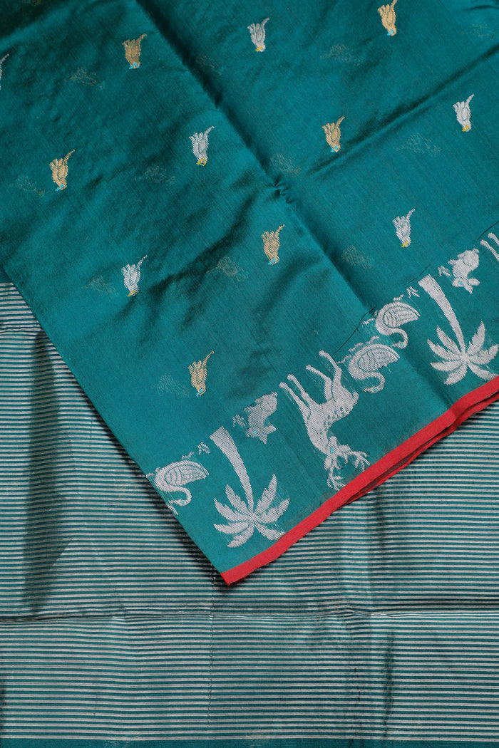 Forest Green Handloom Pure Silk Chanderi Saree - detail 1