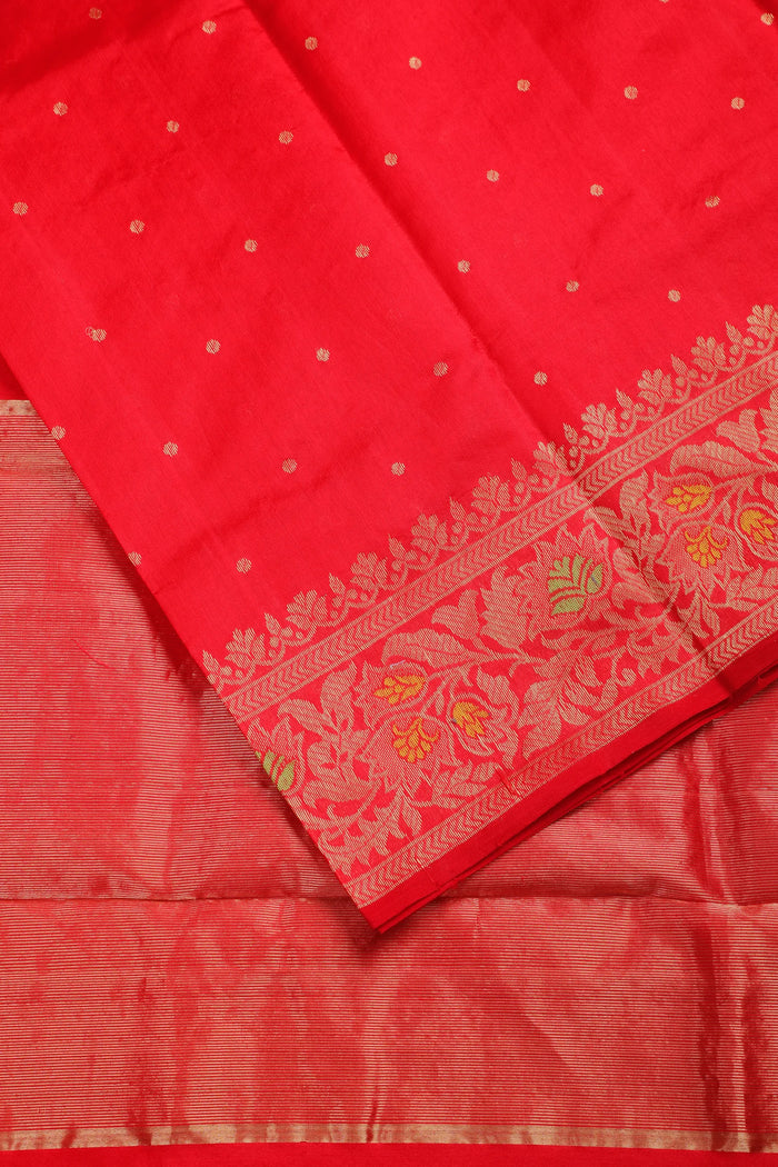 Bright Red Handloom Pure Silk Chanderi Saree