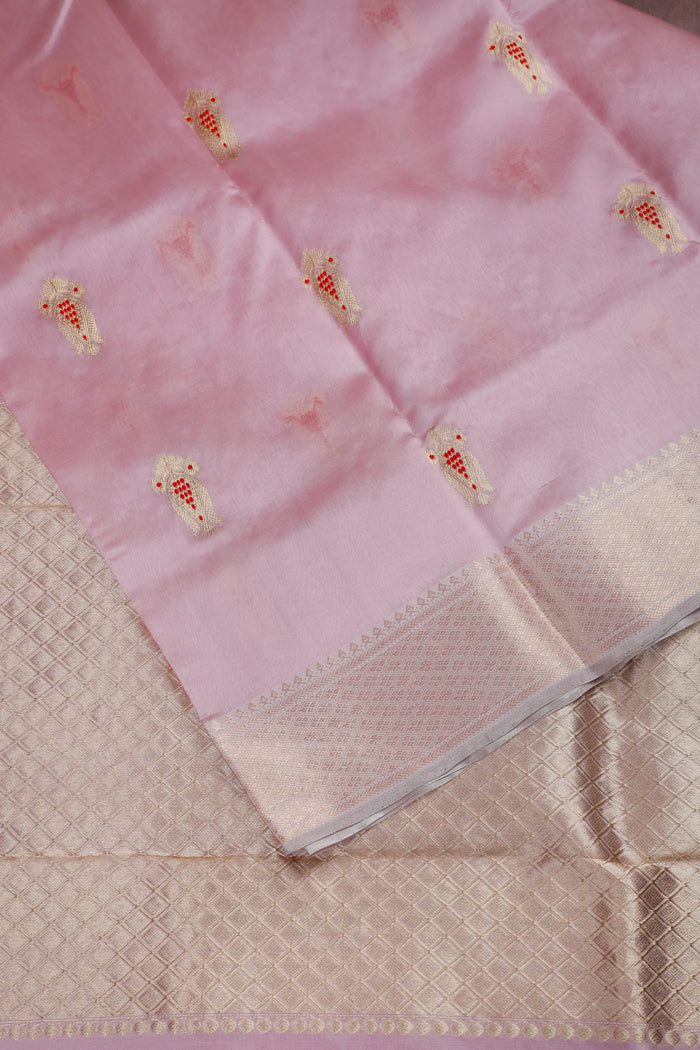 Light Lilac Handloom Pure Silk Chanderi Saree