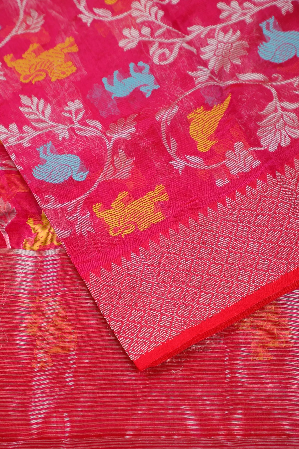 Pink Handloom Katan Silk Chanderi Saree