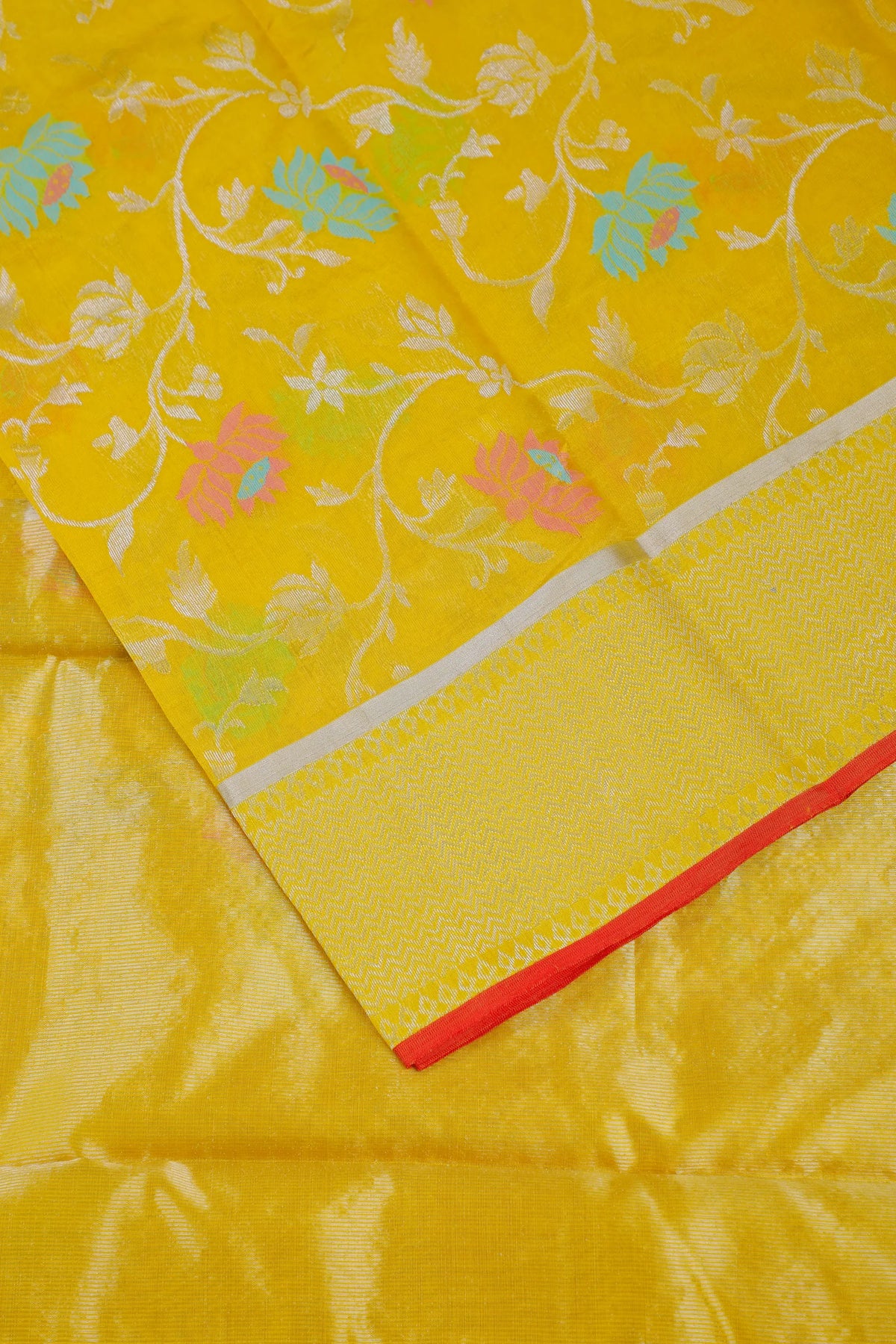 Lemon Yellow Handloom Katan Silk Chanderi Saree