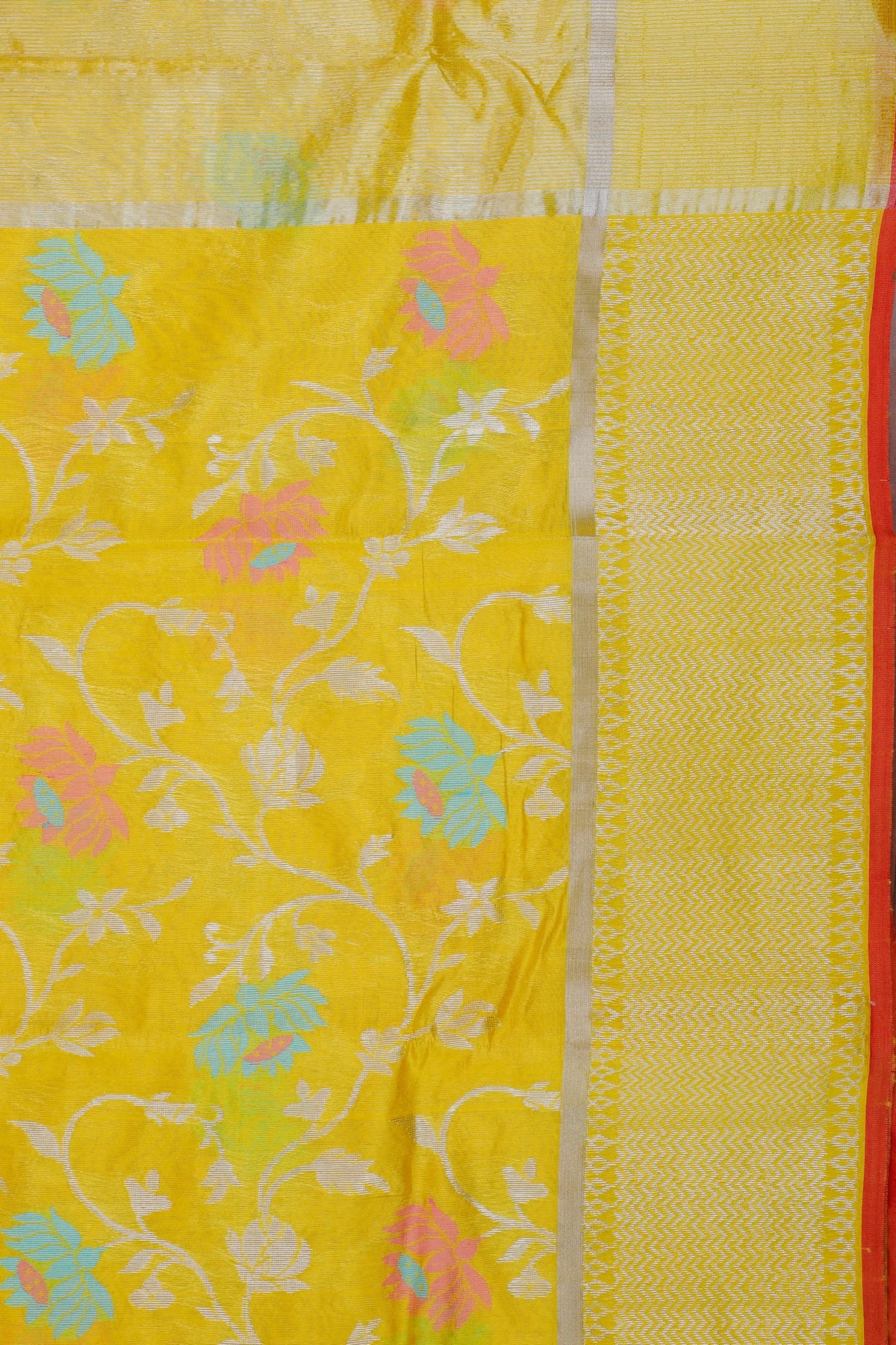 Lemon Yellow Handloom Katan Silk Chanderi Saree