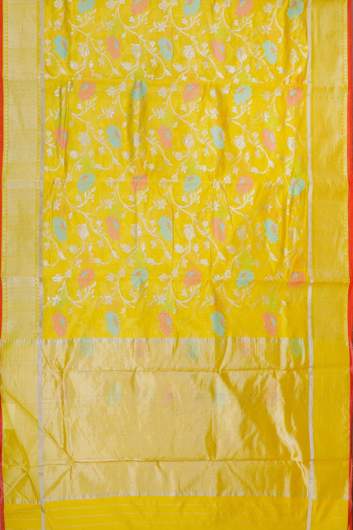 Lemon Yellow Handloom Katan Silk Chanderi Saree